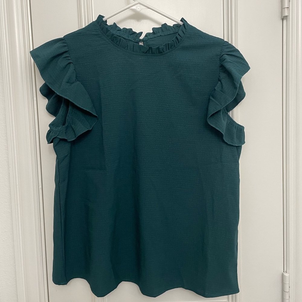 green ruffle top